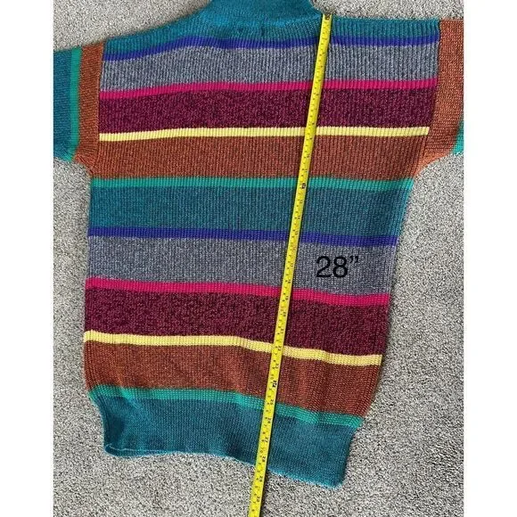 Vintage 80's Here is a Hug High Neck Sweater Rainbow Stripes size LARGE - Picture 2 of 10